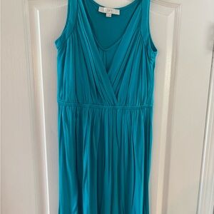 LOFT Blue Pleated Wrap Maxi Sundress